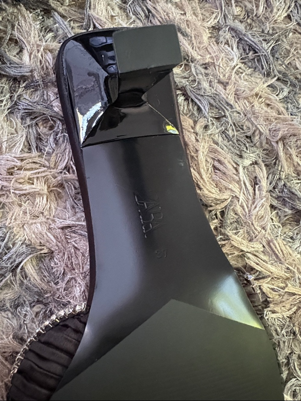 New Zara Black Ruched Crystal-Trim Slide Heels Size 37 - Picture 6 of 8